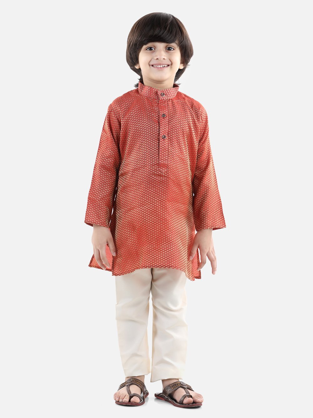 Jacquard Kurta Pyjama - Red