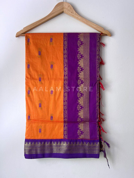 Madurai Silk Cotton - Orange&Purple with Butta