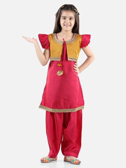 Silk Jacket Salwar Suit - Rani/Mustard