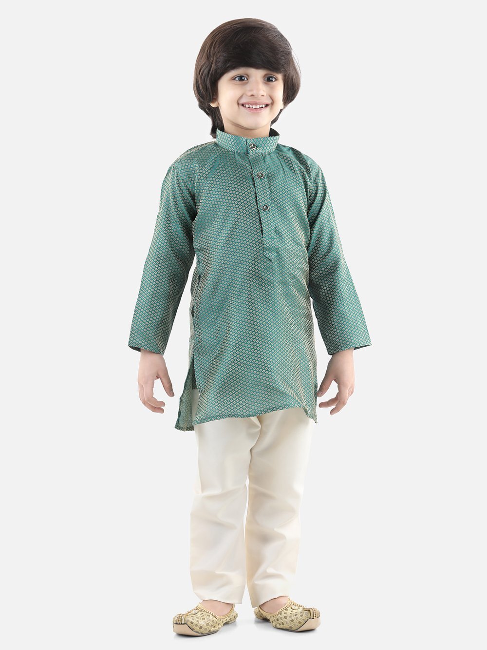 Jacquard Kurta Pyjama - Green