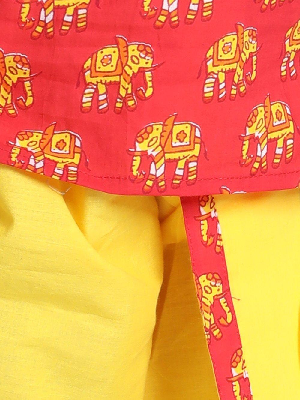 Elephant Printed Cotton Dhoti Kurta - Red/Yellow - AALAM