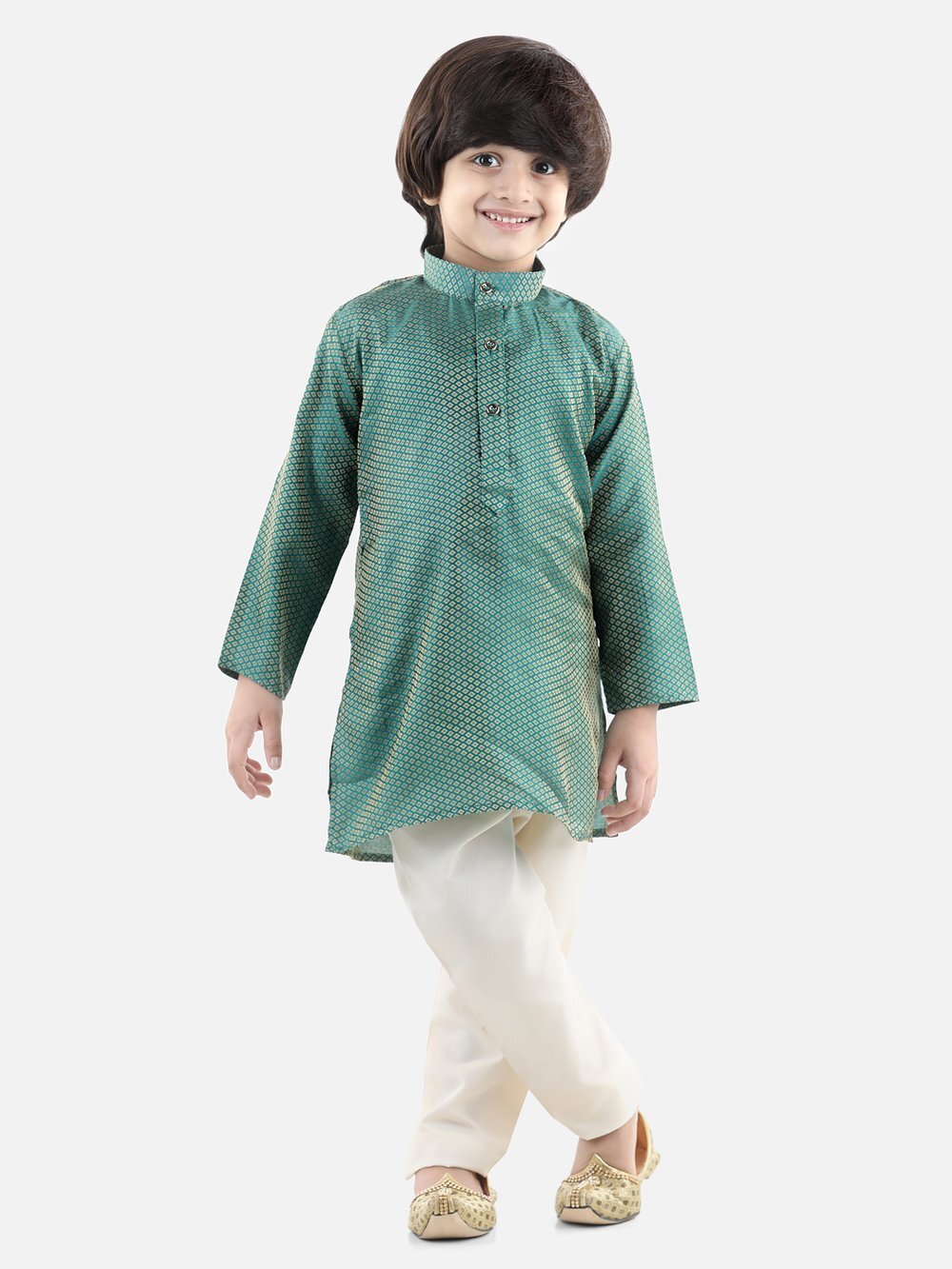 Jacquard Kurta Pyjama - Green