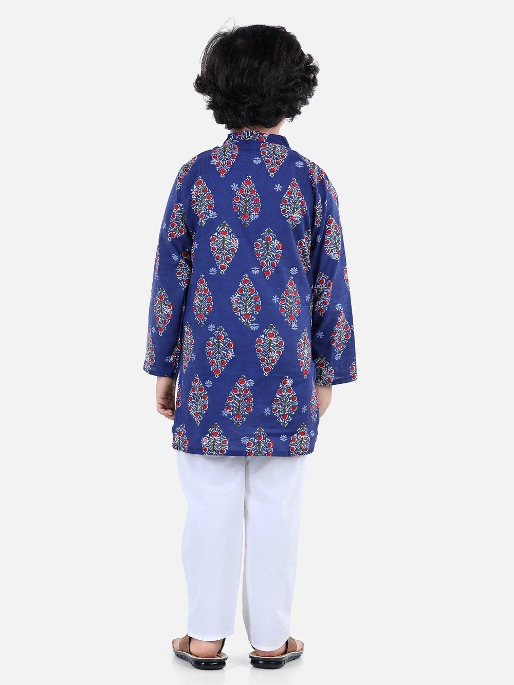 Asymmetric Printed Kurta Pyjama - Indigo - AALAM