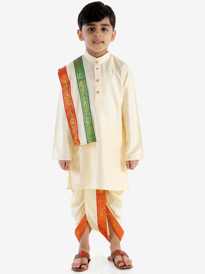 Cotton Blend Kurta Dhoti Set - Cream