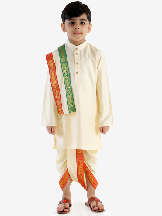 Cotton Blend Kurta Dhoti Set - Cream