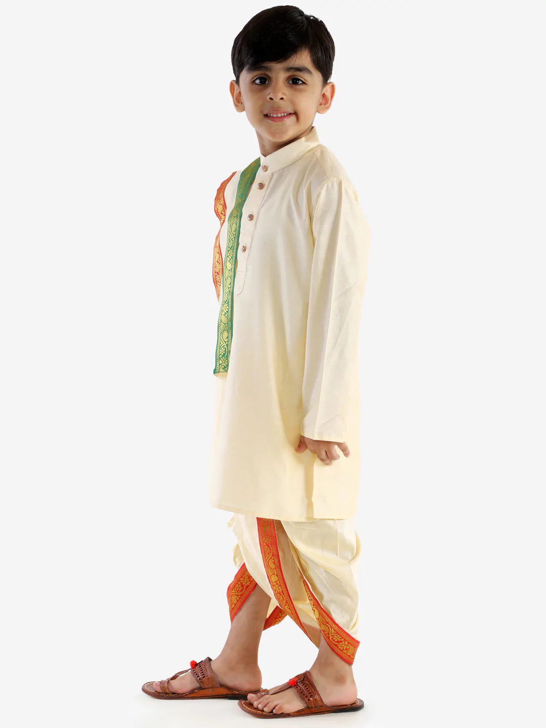 Cotton Blend Kurta Dhoti Set - Cream