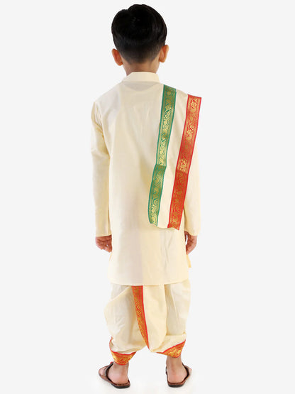 Cotton Blend Kurta Dhoti Set - Cream