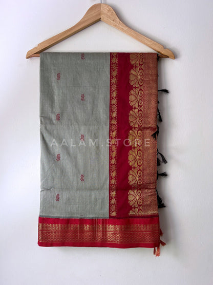 Madurai Silk Cotton - AshGrey&Maroon with Butta