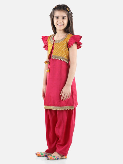 Silk Jacket Salwar Suit - Rani/Mustard