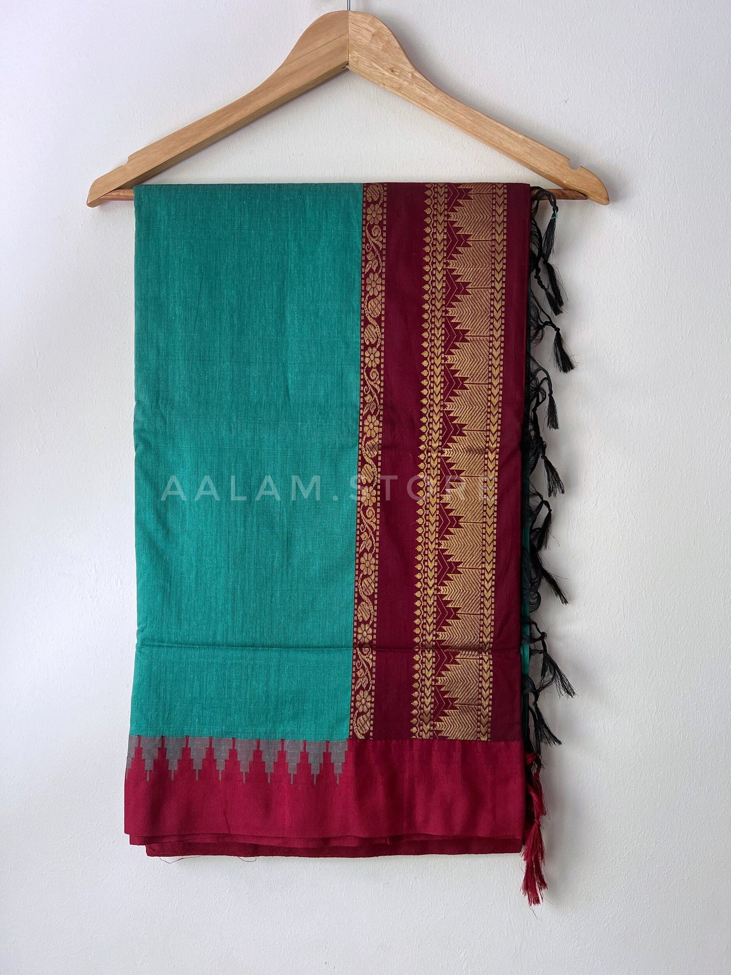 Madurai Silk Cotton - LightGreen&Maroon