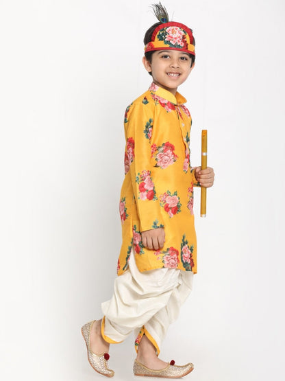 Floral Kurta and Dhoti Set - Mustard