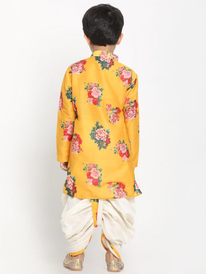 Floral Kurta and Dhoti Set - Mustard