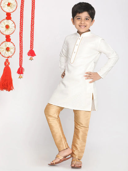 Jacquard Kurta Pyjama Set - White&Rose Gold