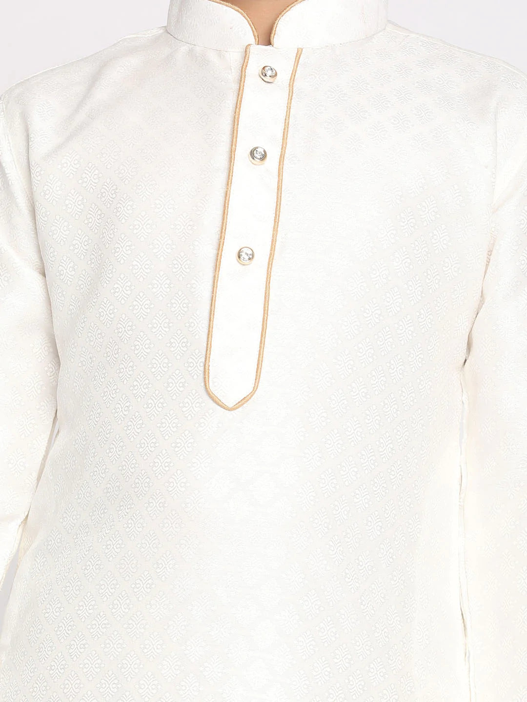 Jacquard Kurta Pyjama Set - White&Rose Gold