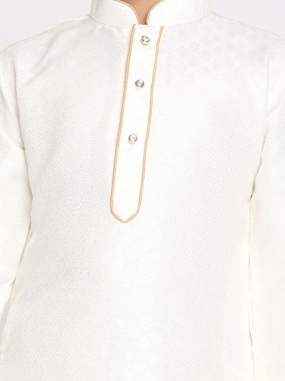 Jacquard Kurta Pyjama Set - White&Rose Gold