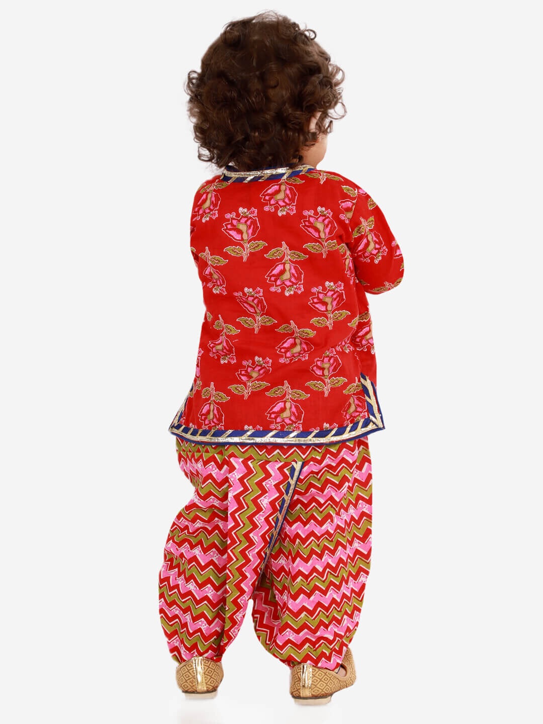 Krish Angrakha Dhoti Floral Printed Set - Red