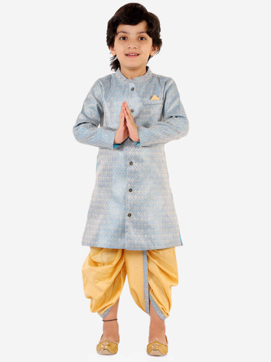 Silk Jaquard Sherwani Dhoti - Powder Blue