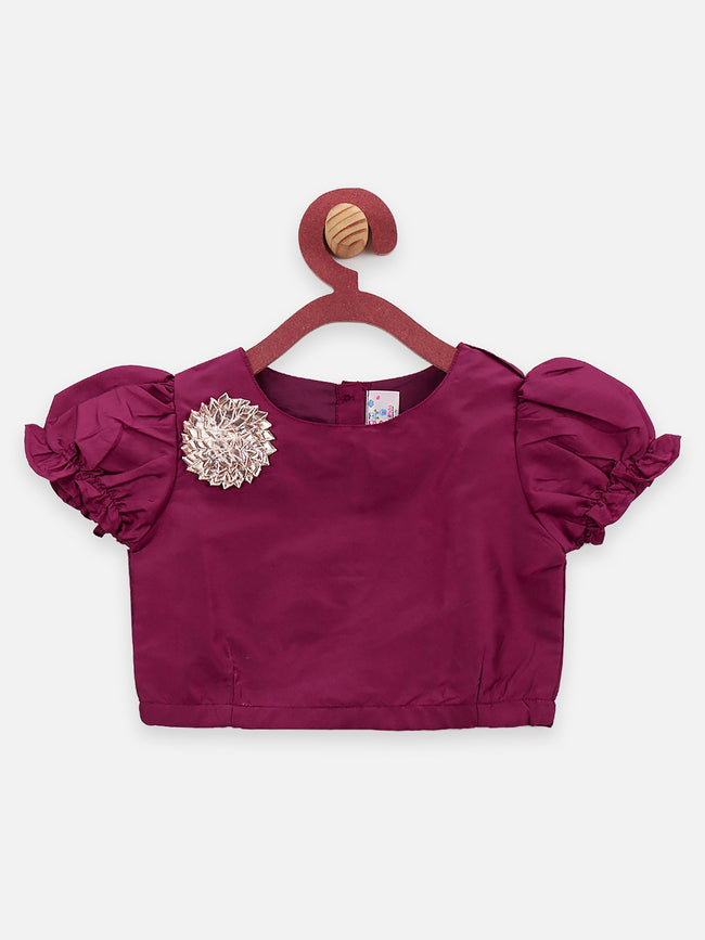 Choli with geometrical Dhoti Saree Set - Wine