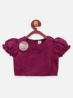 Choli with geometrical Dhoti Saree Set - Wine