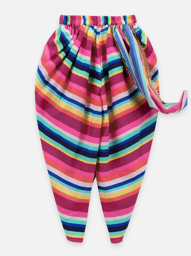 Choli with geometrical Dhoti Saree Set - Wine