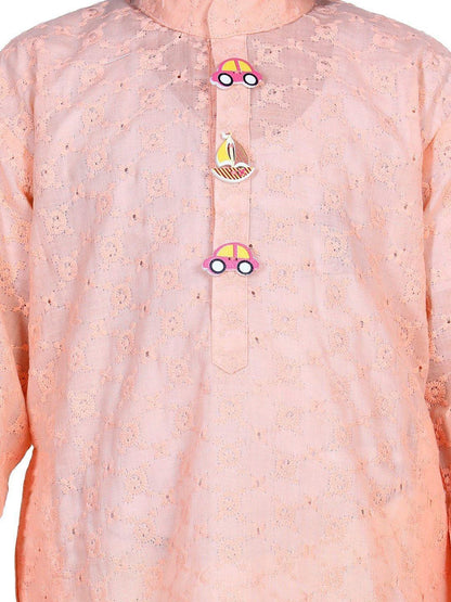 Chikankari Kurta Pyjama - Peach (2 Piece Set) - AALAM