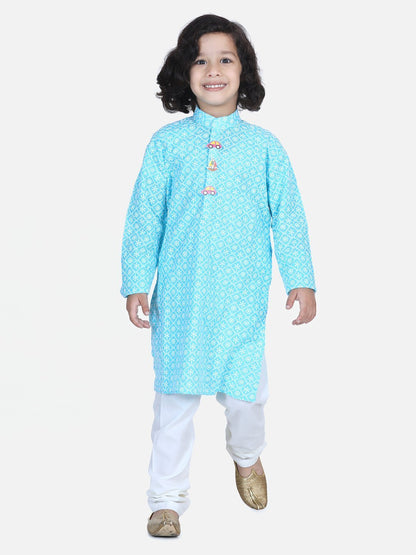 White Thread Chikankari Pyjama Set - Blue (2 Piece Set)