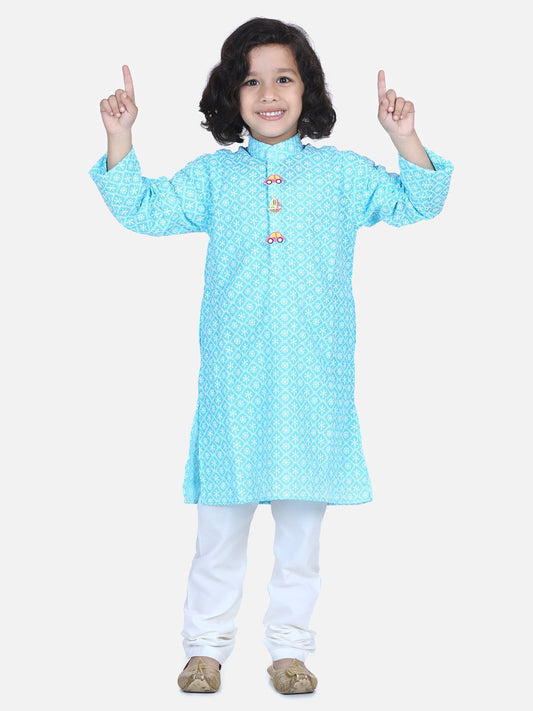 White Thread Chikankari Pyjama Set - Blue (2 Piece Set)