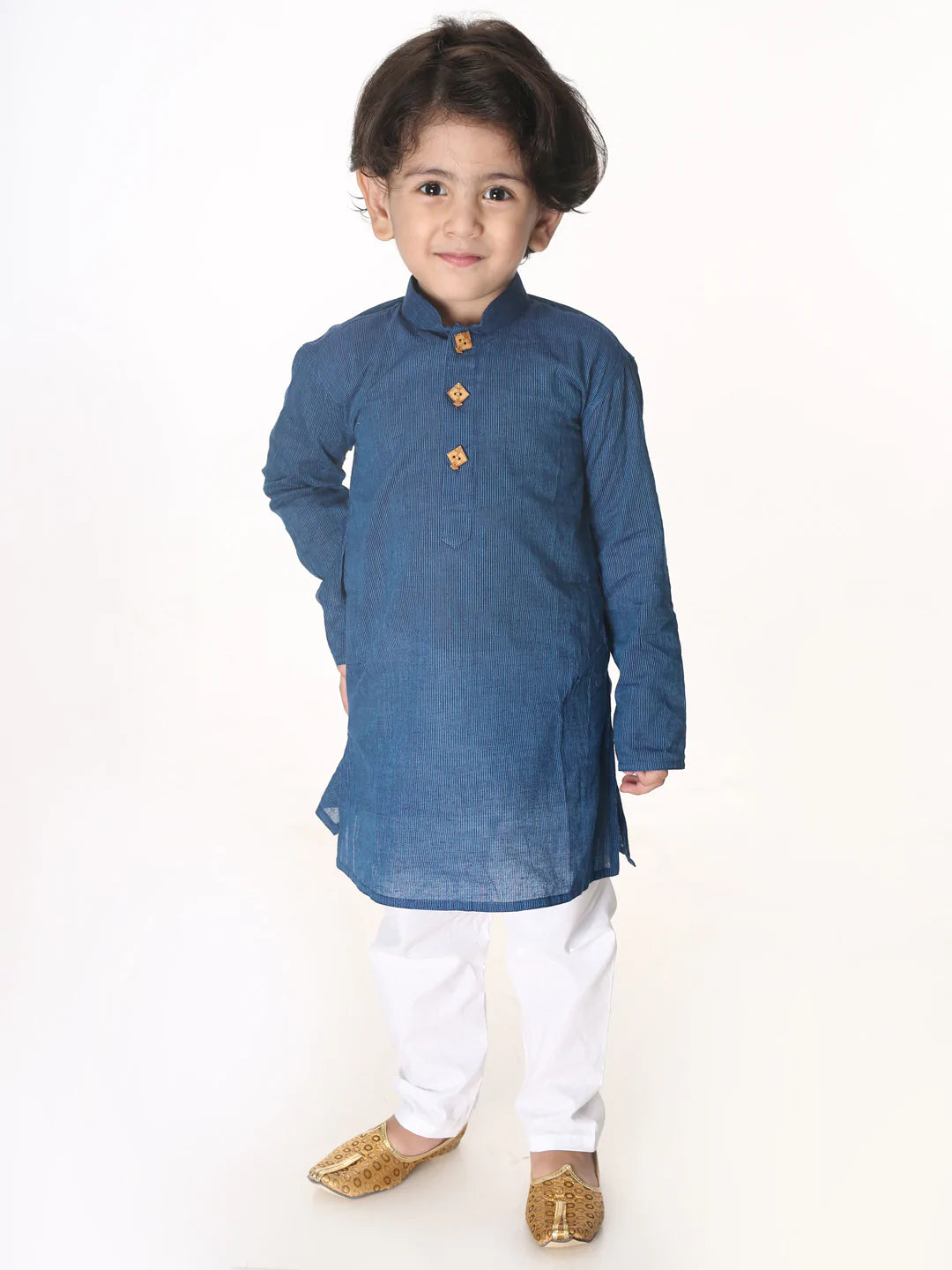 Pure Cotton Kurta Pyjama Set - Blue&White