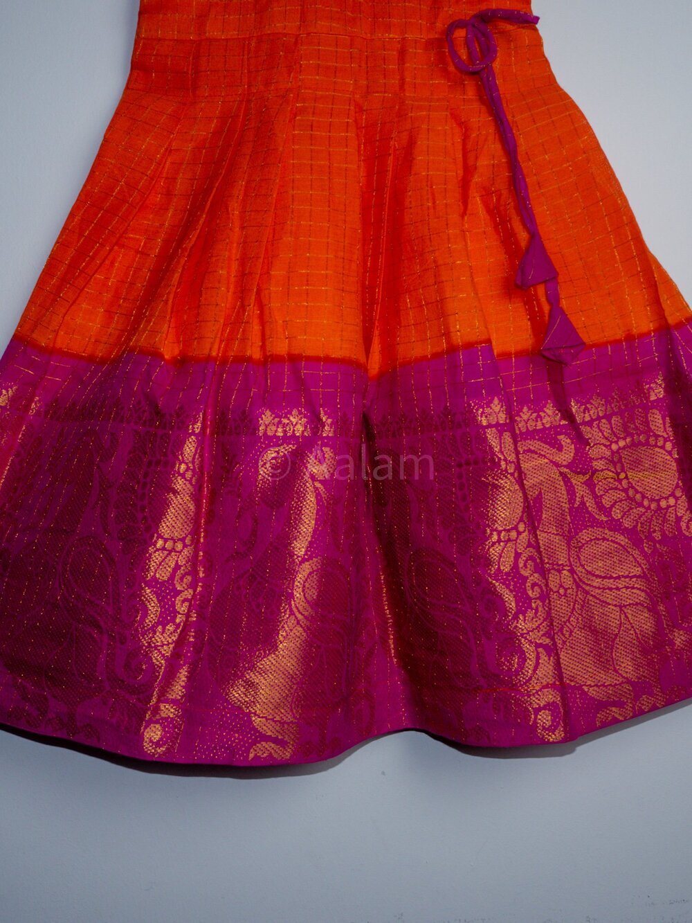 Orange Madurai Sungudi Dress with Pink Border