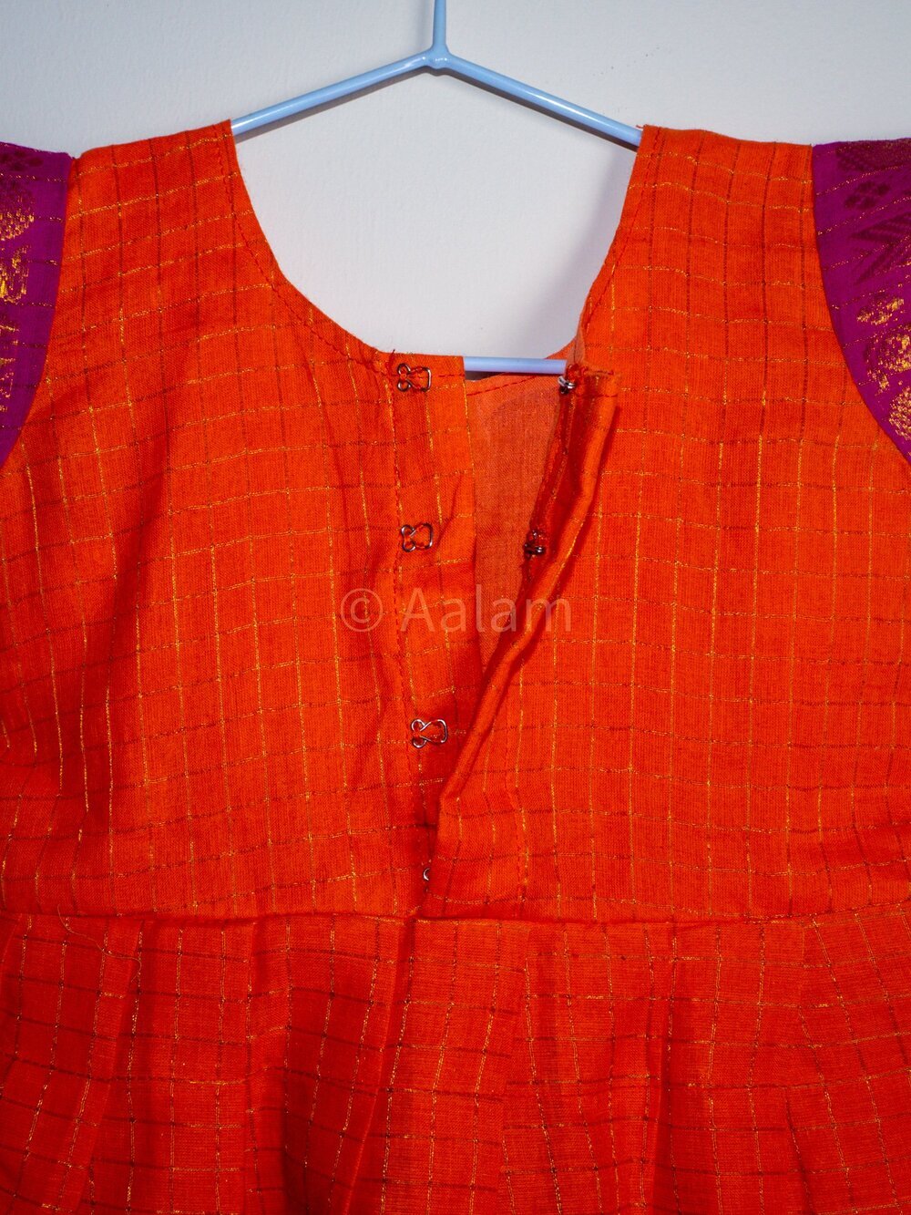 Orange Madurai Sungudi Dress with Pink Border