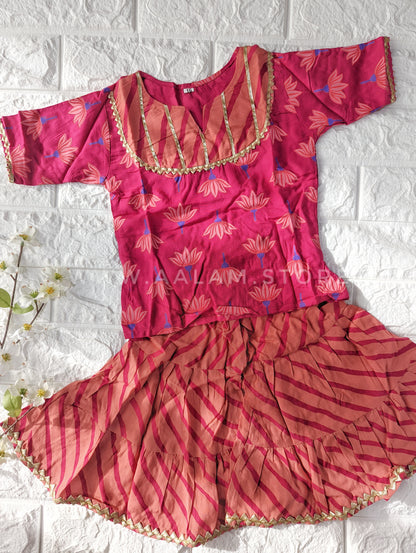 Pink Sharara Kurti Set in Floral Prints (Kid)