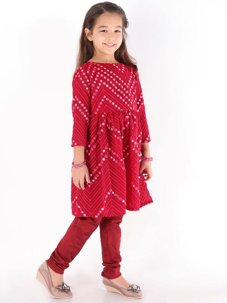 Maroon Mirror Work Kurta And churidar Set