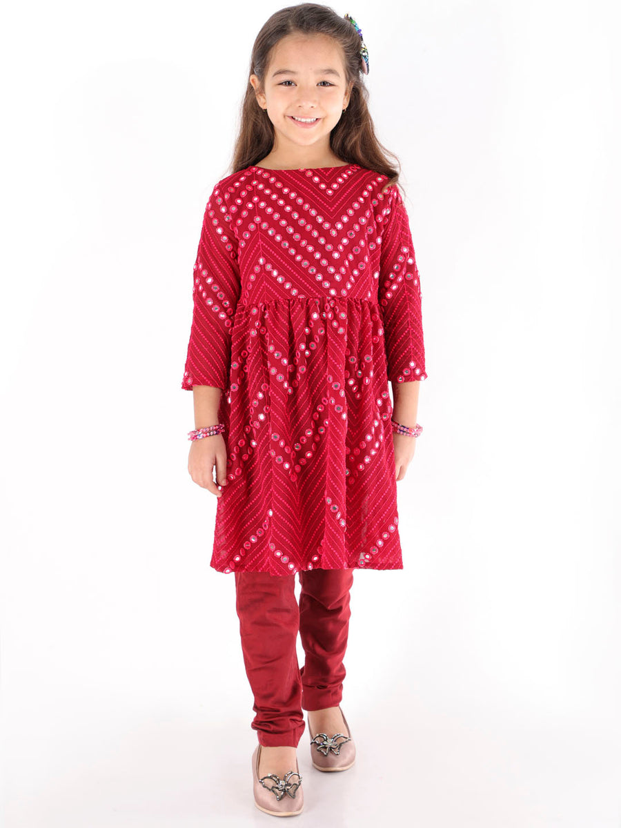 Maroon Mirror Work Kurta And churidar Set