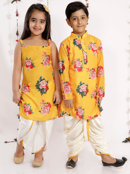 Floral Kurti Tulip Set - Mustard