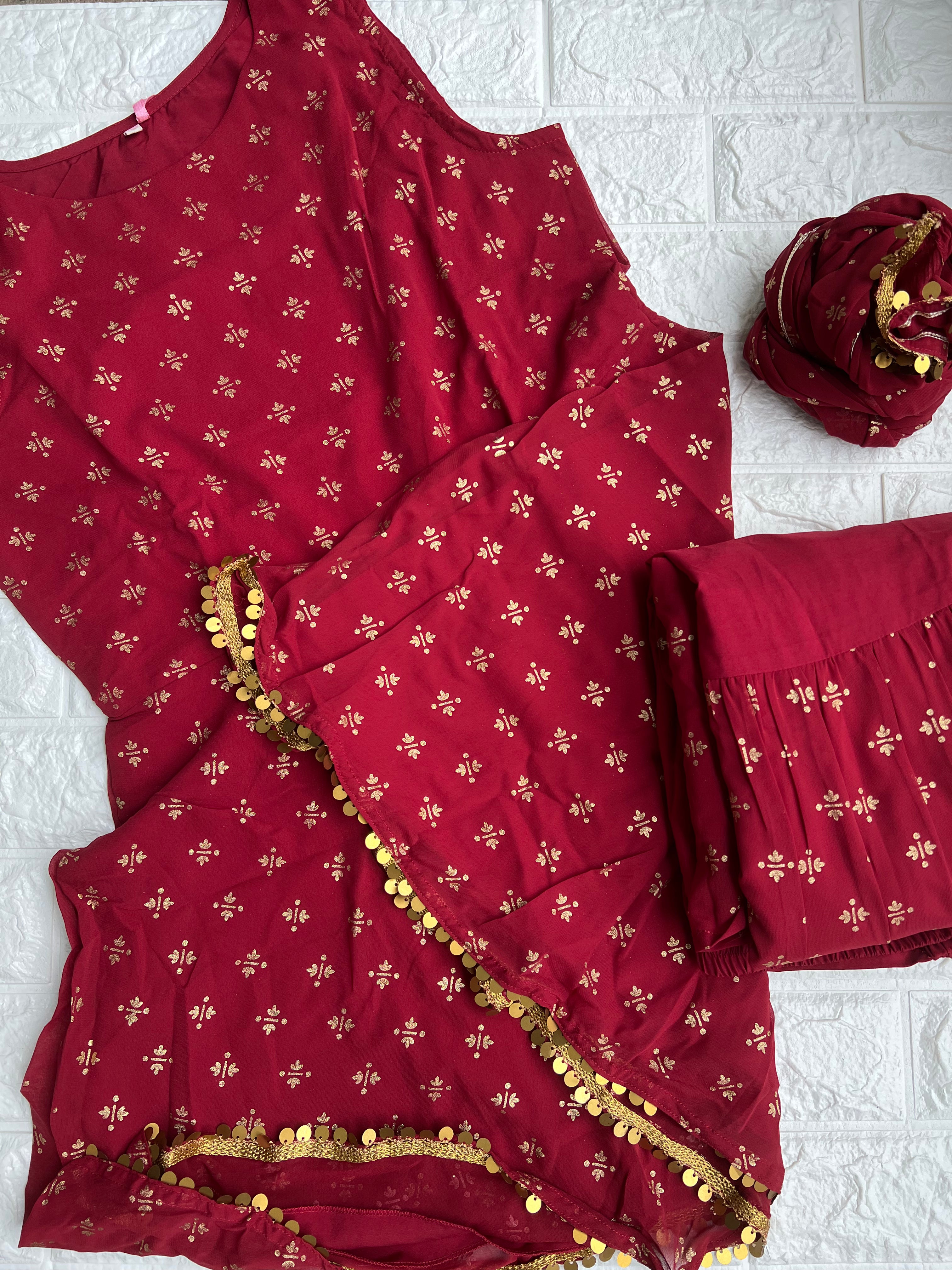 Kurthi Sharara Set - Maroon & Gold