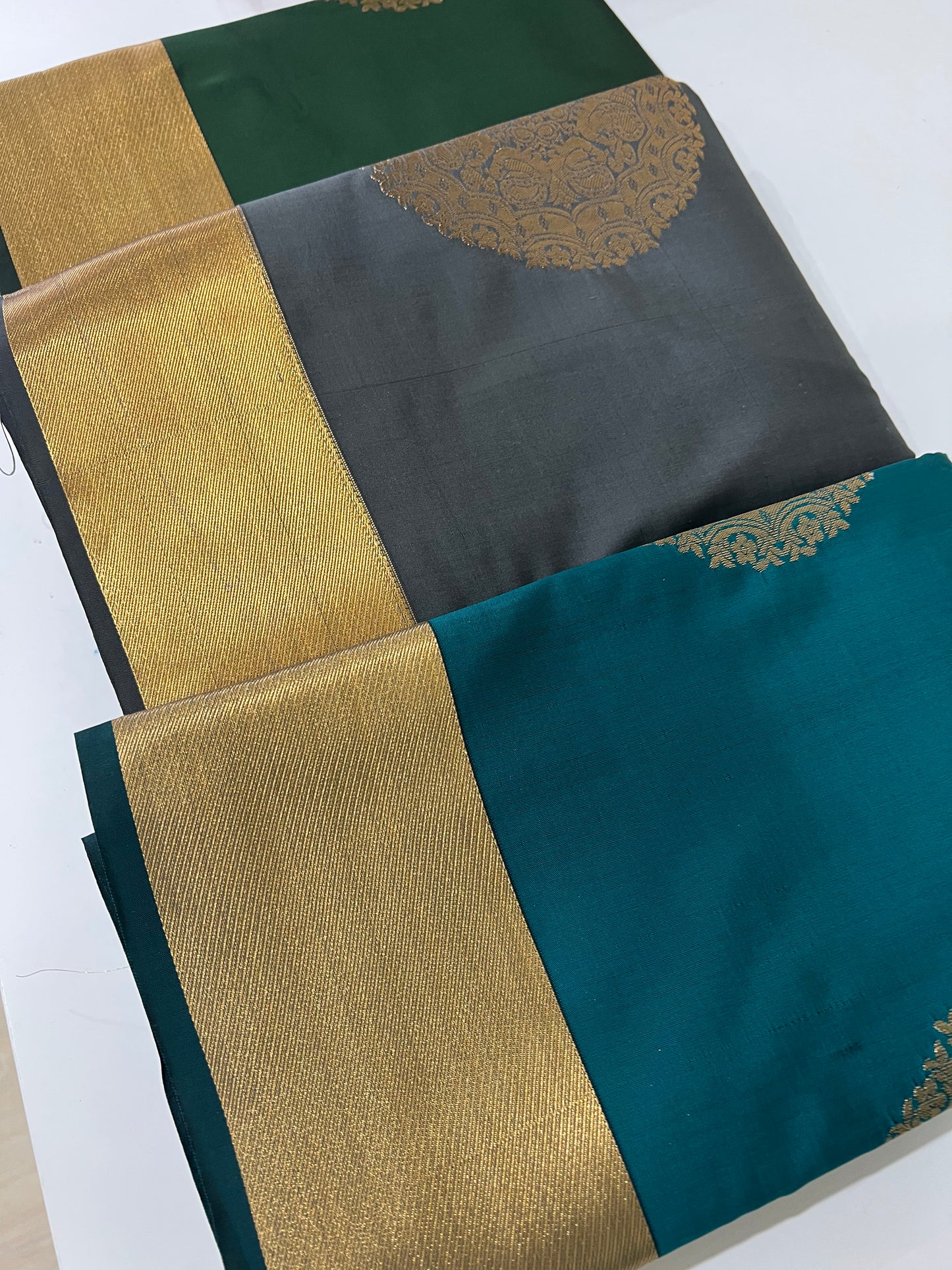 Soft Silk Gold Zari Mandala Saree - Teal