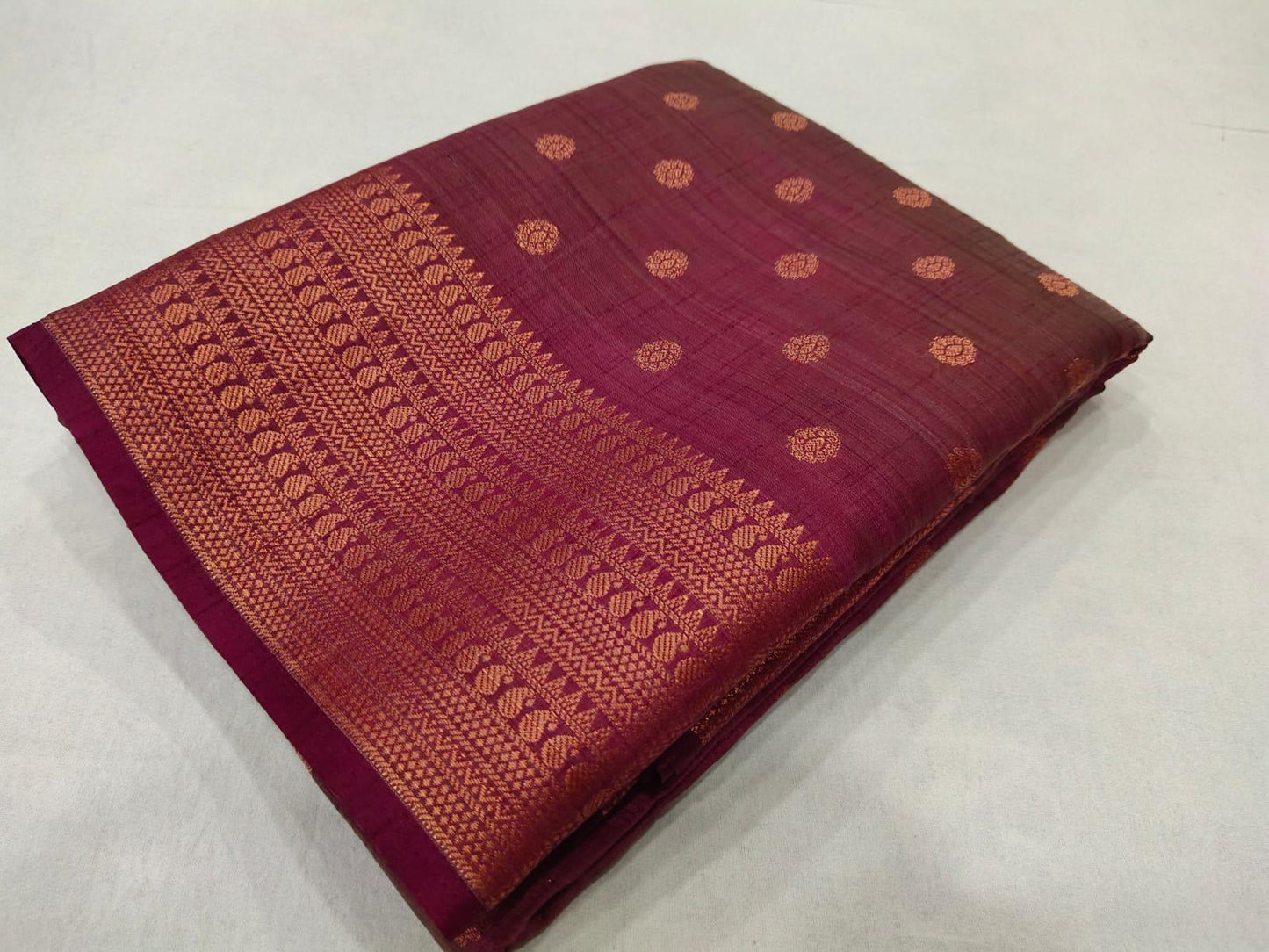 Soft Dupion Silk Copper Zari - Plum