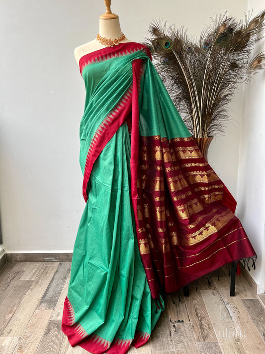 Madurai Silk Cotton - LightGreen&Maroon