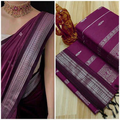 Kalyani Cotton Saree -  Purple Magenta Silver Zari