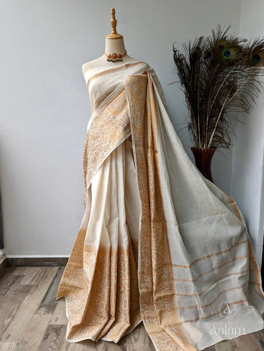 Nakshatra long Border Saree- Off-White & Gold