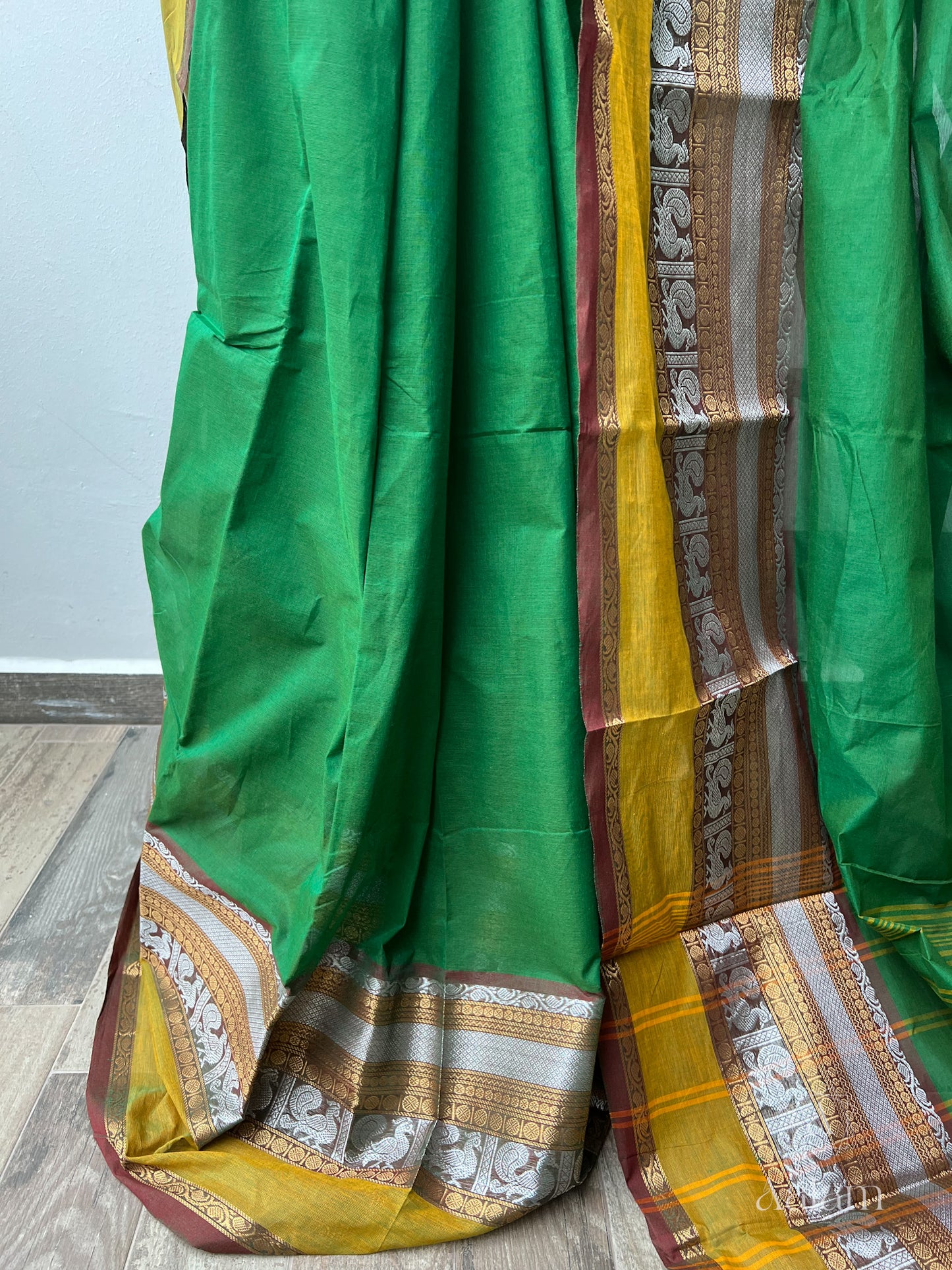 Kanchi Cotton Saree - Green with Silver Zari