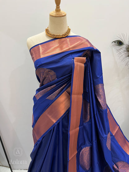 Soft Silk Copper Zari Mandala Saree - Blue