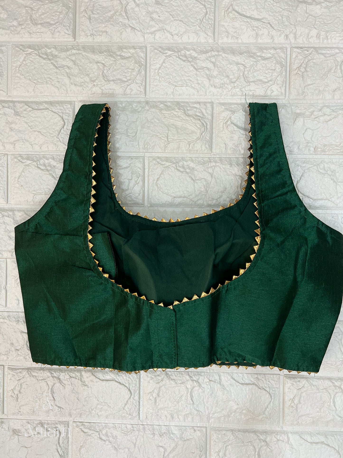 Silk Sleeveless Blouse with foil lining- Bottle Green