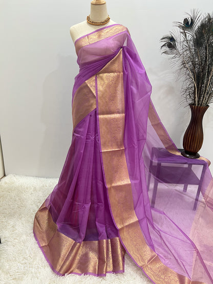 Banarasi Kora Organza Saree - Lavender