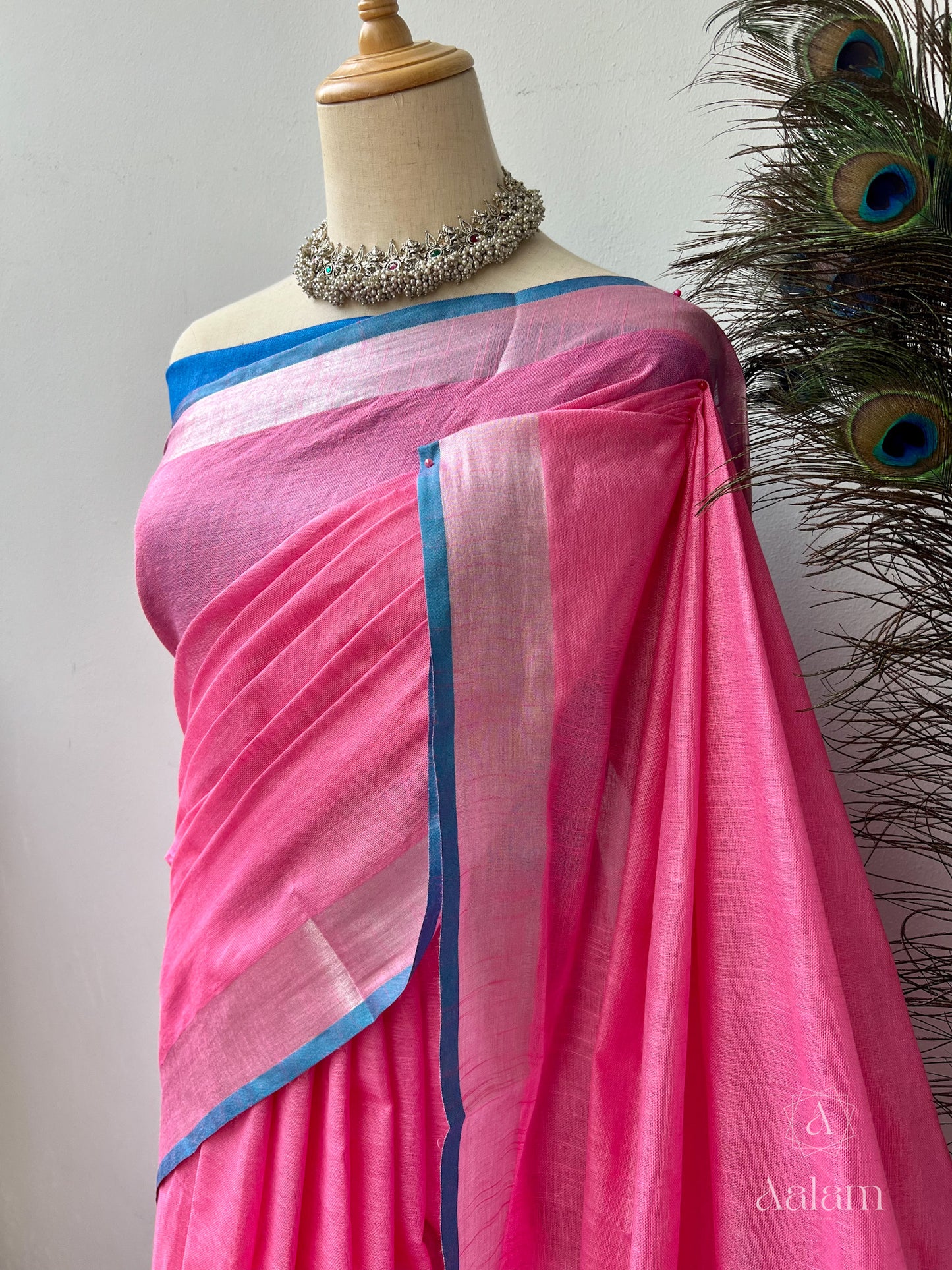 Linen Saree – Cotton Candy Pink & Sky blue