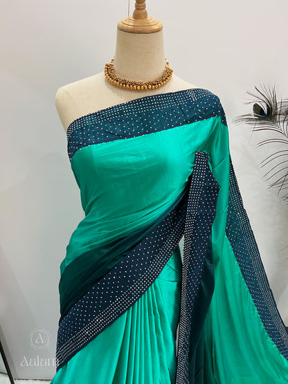 Ombré Satin Stone Saree - Green