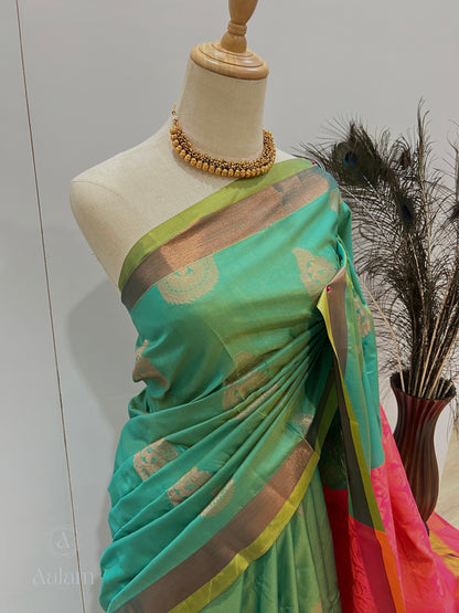 Soft Silk Dual Tone Saree - Green & Pink