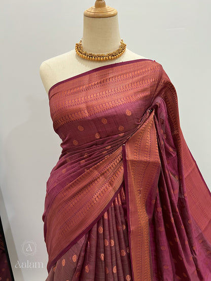 Soft Dupion Silk Copper Zari - Plum