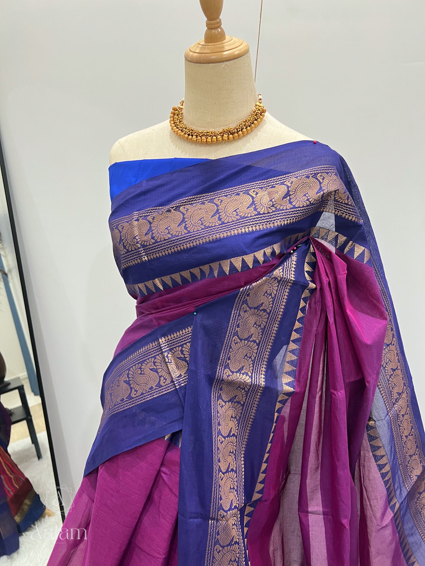 Cotton Saree - Mayil Border  Purple & Blue