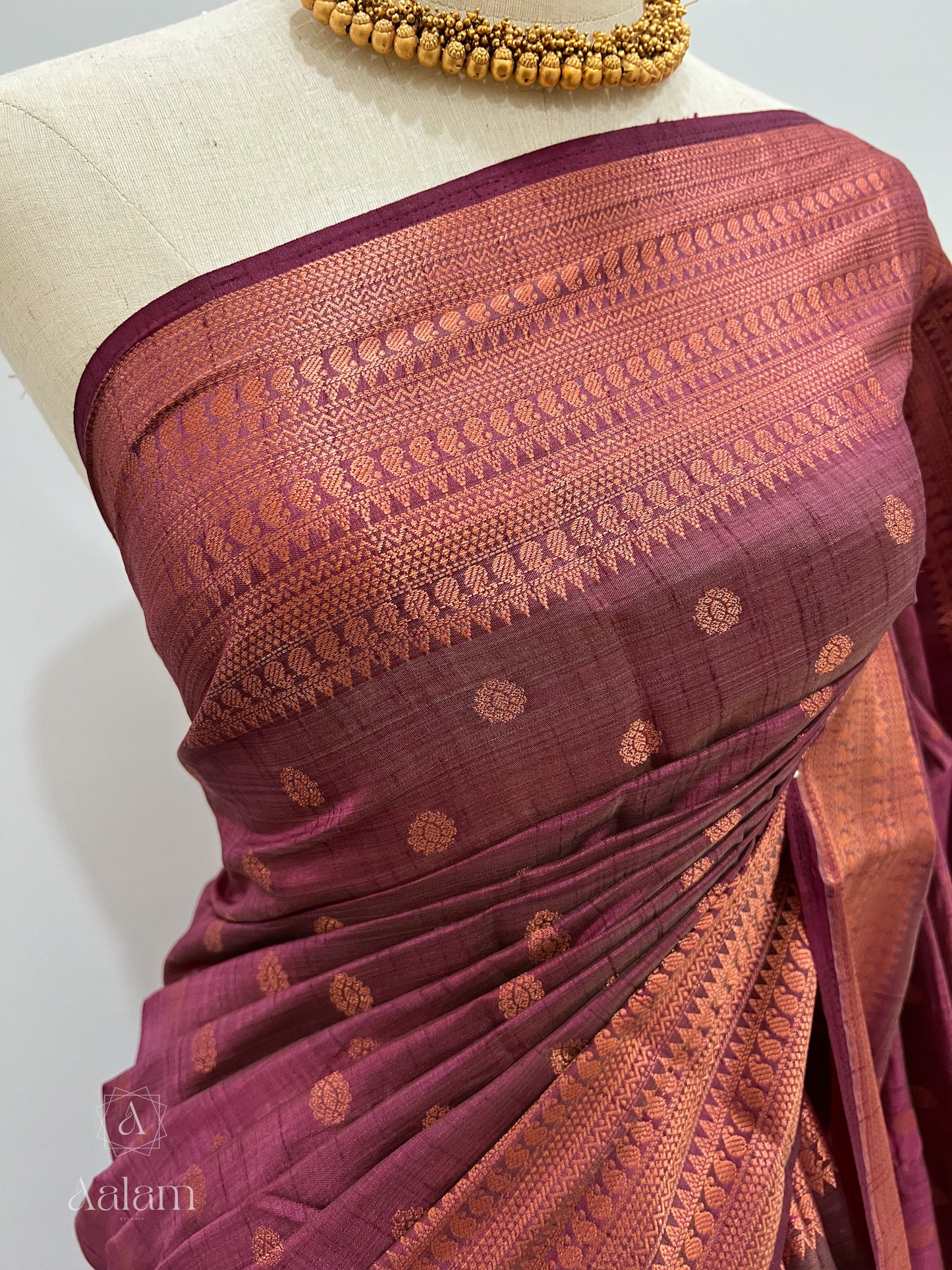 Soft Dupion Silk Copper Zari - Plum